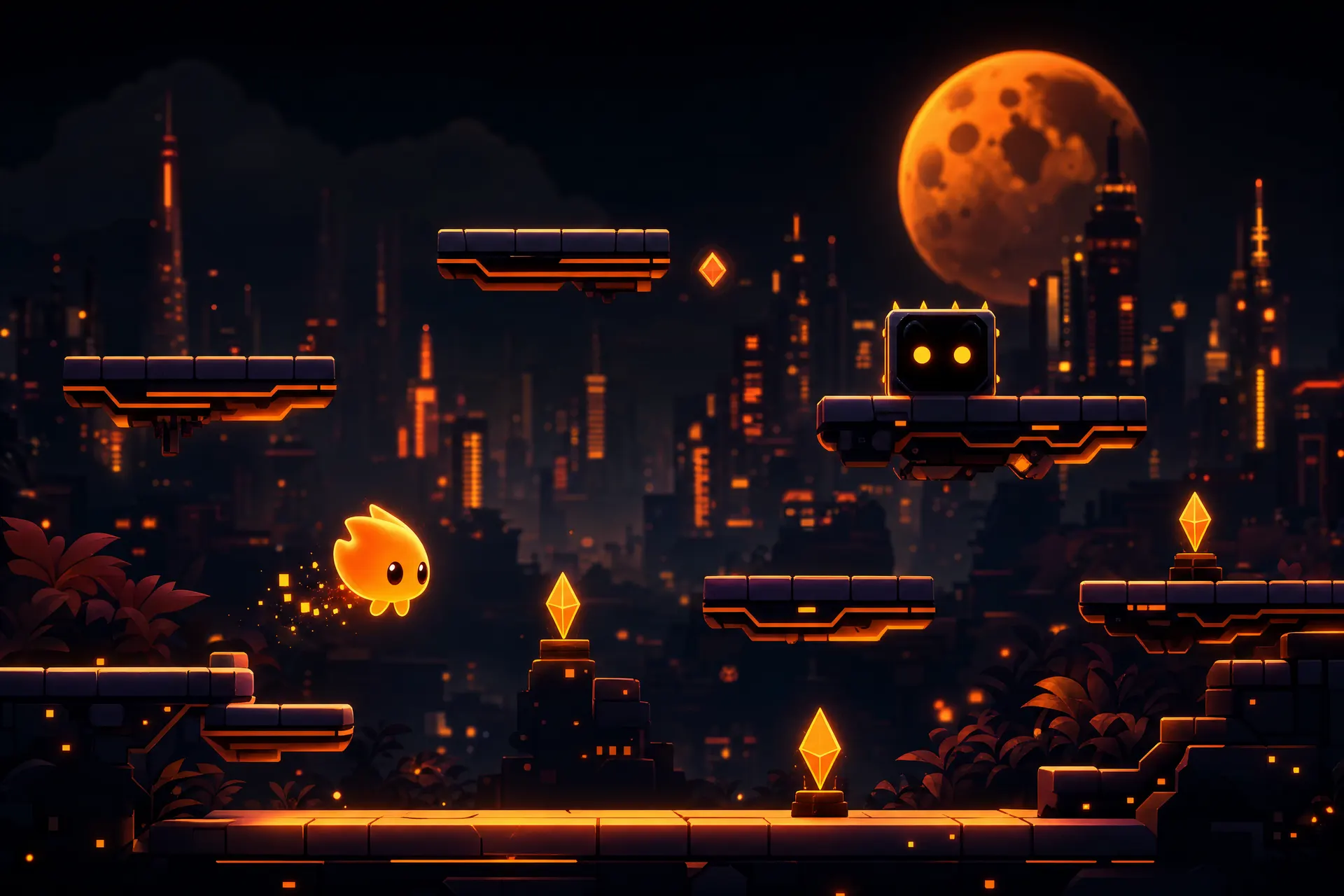 Szene aus einem farbenfrohen Mini-Spiel im Neon-Stil