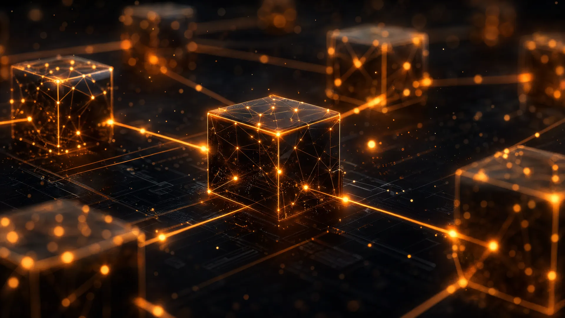 Vernetzte leuchtende Blöcke als Symbol für eine Blockchain