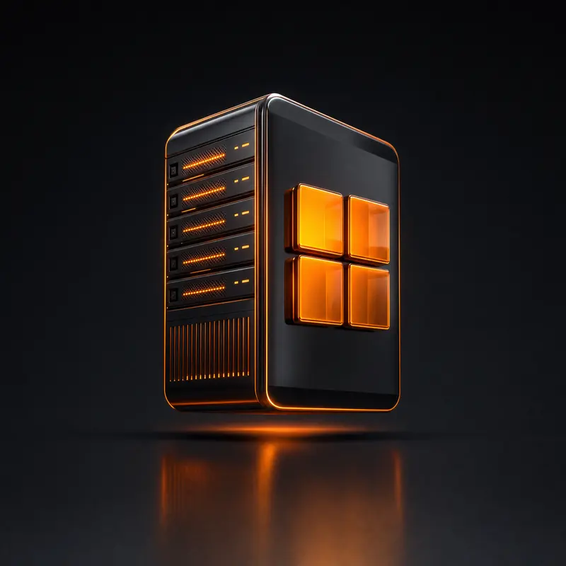 3D-Server mit leuchtendem Fenster-Raster